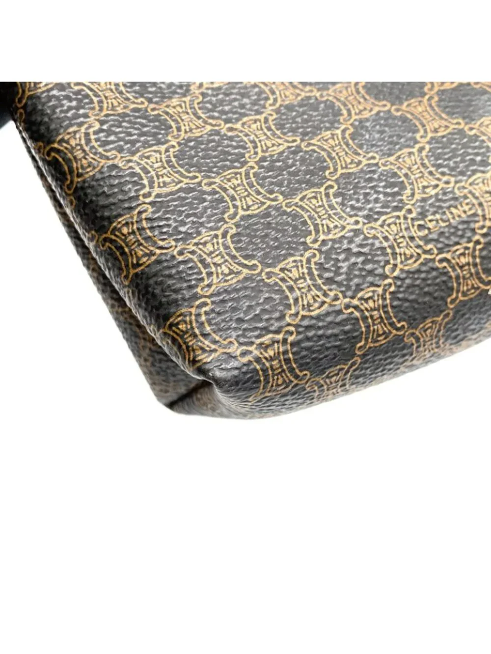 Celine Macadam Pattern Leather Dark Brown Black Pouch Gold - Picture 8 of 9